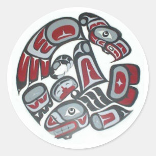 Pegatina Redonda Tótem tribal americano nativo musical
