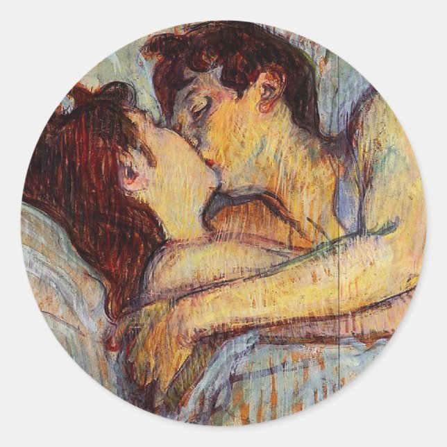 Pegatina Redonda Toulouse-Lautrec En La Cama Los Pegatinas Del Beso (Anverso)