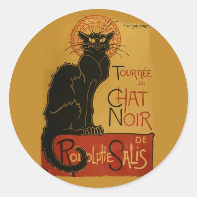 Pegatina Redonda Tournee de Chat Noir Gato Negro (Anverso)