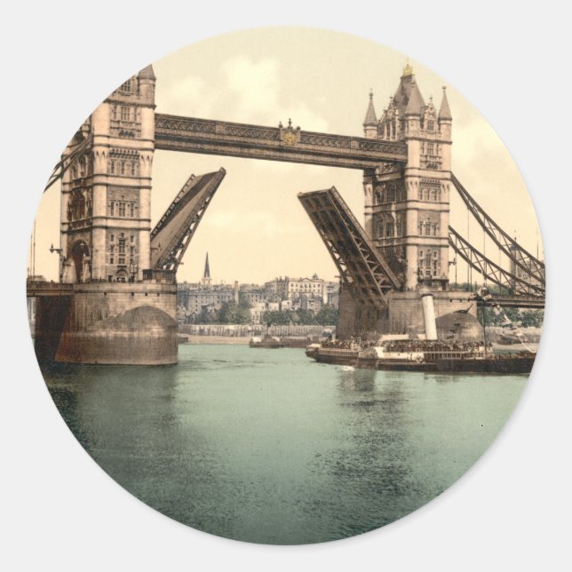 Pegatina Redonda Tower Bridge I, Londres, Inglaterra (Anverso)