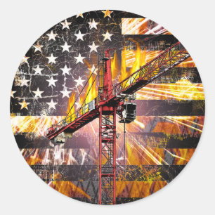 Pegatina Redonda Tower Crane Operator Flag
