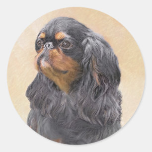 Pegatina Redonda Toy English Spaniel Pintura Original Arte Animal