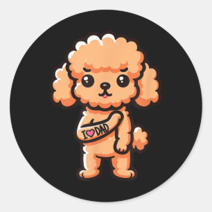 Pegatina Redonda Toy Poodle I Love Dad Funny Dog Tattoo _1