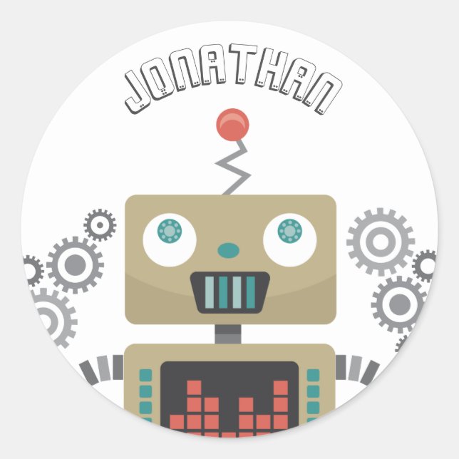 Pegatina Redonda Toy Robots (Anverso)