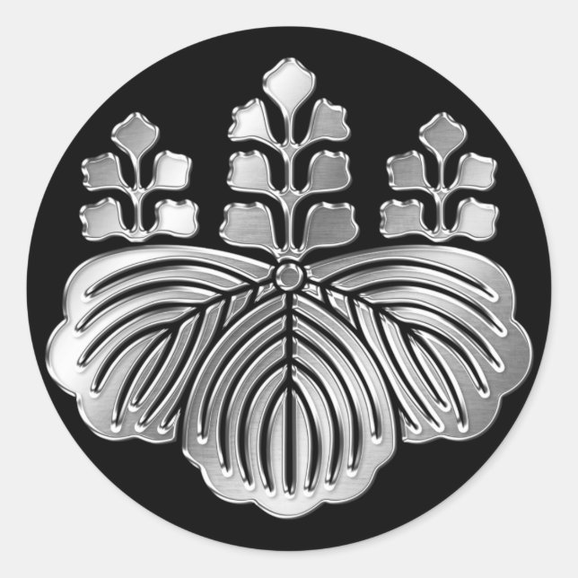 Pegatina Redonda Toyotomi Clan Kamon Silver Chrome (Anverso)