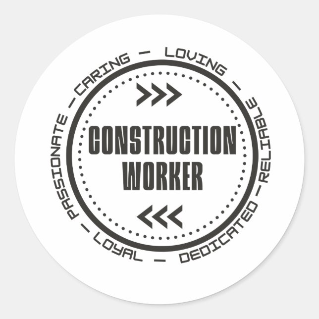 Pegatina Redonda Trabajador de construcción (Anverso)