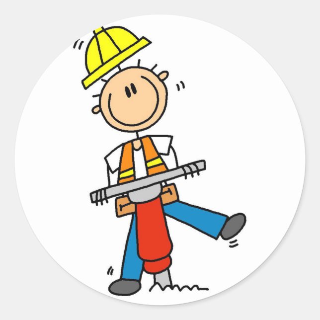 Pegatina Redonda Trabajador de construcción con Jack Hammer (Anverso)