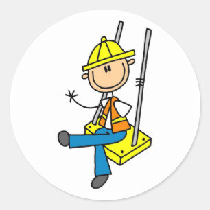 Pegatina Redonda Trabajador de Construcción en Stickers de Rascacie