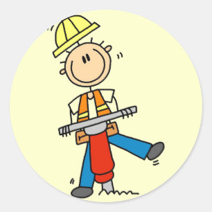 Pegatina Redonda Trabajador de la construcción con martillo neumáti