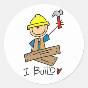 Pegatina Redonda Trabajador de la Construcción I Construyo Camiseta