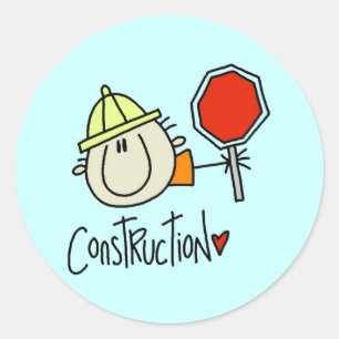Pegatina Redonda Trabajador de la Construcción Masculino