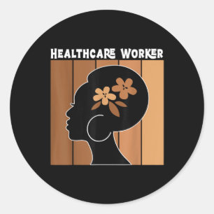 Pegatina Redonda Trabajador de la salud negro afroamericano