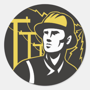 Pegatina Redonda Trabajador eléctrico de Power Lineman