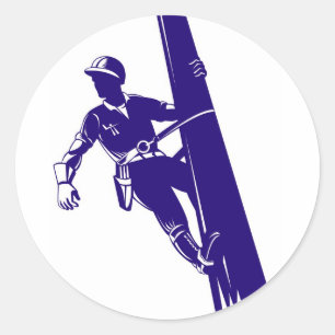 Pegatina Redonda Trabajador eléctrico del electricista del