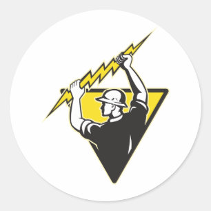 Pegatina Redonda Trabajador eléctrico del electricista del