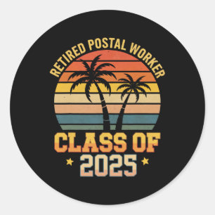 Pegatina Redonda Trabajador Postal Jubilado Vintage Clase De 2025 D
