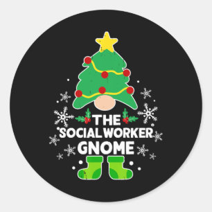 Pegatina Redonda Trabajador social Gnome Xmas Navidades de vacacion