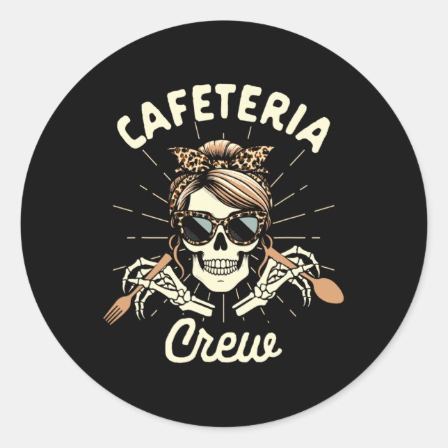 Pegatina Redonda Trabajadora de Cafetería Equipo de Esqueleto de Ca (Anverso)