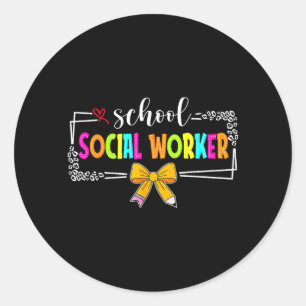 Pegatina Redonda Trabajadora Social Escolar Mujeres Verano Divertid
