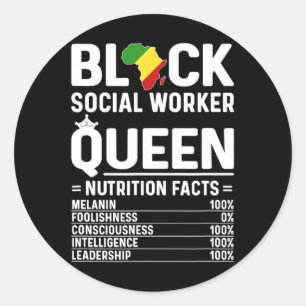 Pegatina Redonda Trabajadora Social Negra Reina Social Americana Af