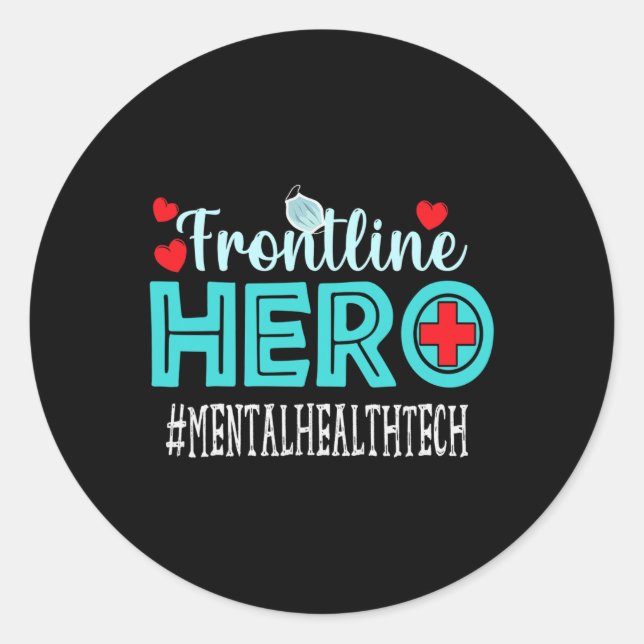 Pegatina Redonda Trabajadoras de Héroes de Mental Health Tech (Anverso)