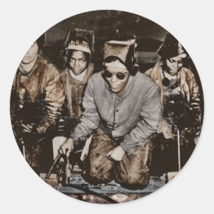 Pegatina Redonda Trabajadores siderúrgicos afroamericanos WWII