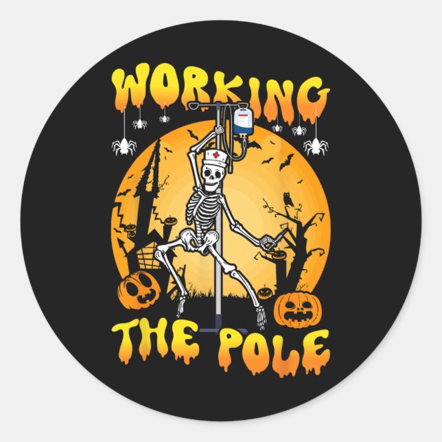 Pegatina Redonda trabajando con la enfermera de polos Halloween div (Anverso)