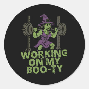 Pegatina Redonda Trabajando En Mi Gracioso Testigo Muscular Hallowe