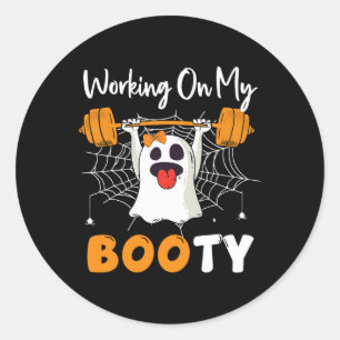 Pegatina Redonda Trabajar con mi novio fantasma Gym Halloween es gr