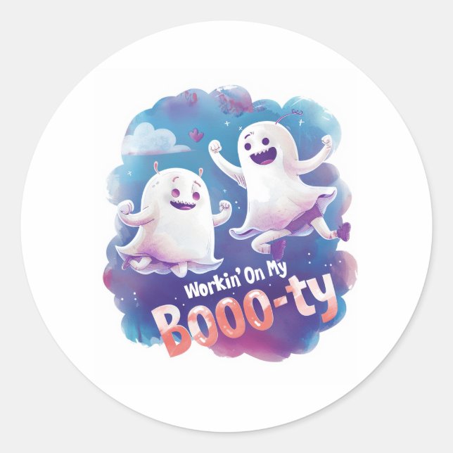 Pegatina Redonda Trabajar en mi Booo-ty (Anverso)