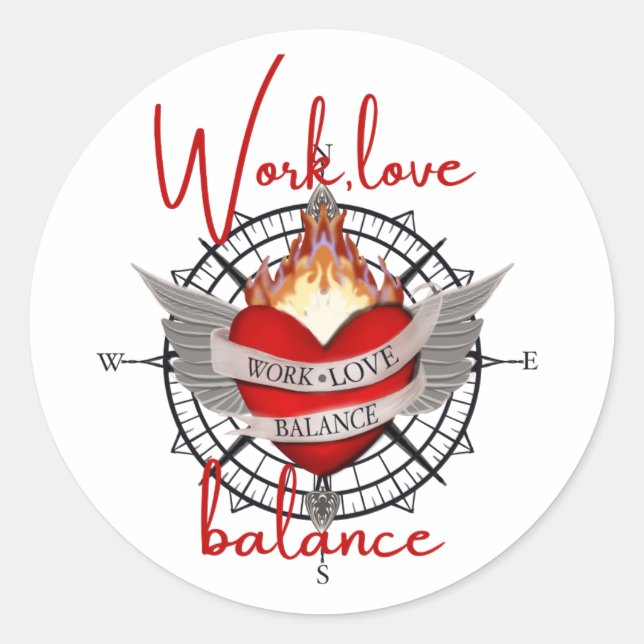 Pegatina Redonda Trabajo, balance de vida en la escritura roja (Anverso)