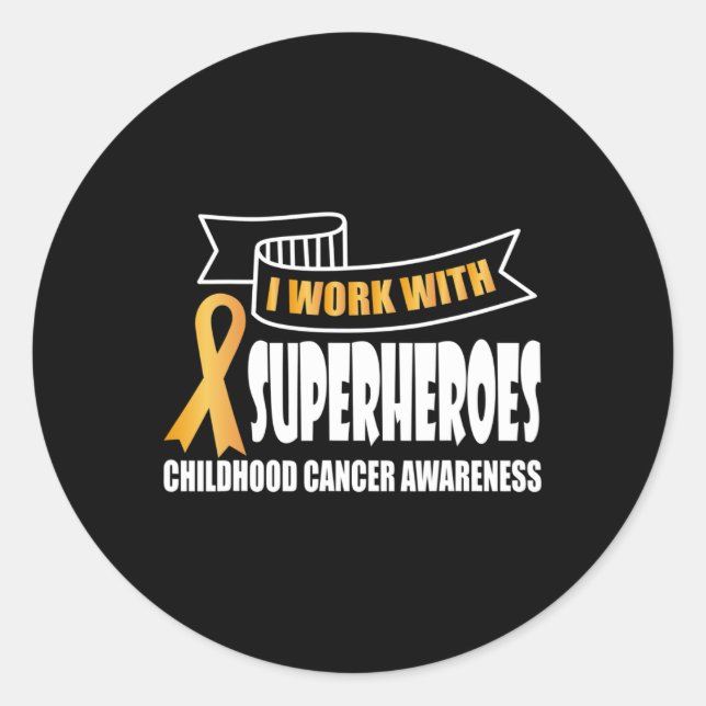 Pegatina Redonda Trabajo con superhéroes Cinta Cáncer Infantil Aw (Anverso)