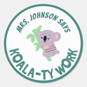 Pegatina Redonda Trabajo de Calidad Personalizado Lindo Koala Recom