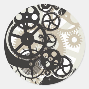 Pegatina Redonda Trabajo de ruedas de cog