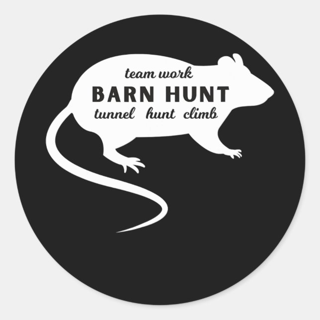 Pegatina Redonda Trabajo en equipo de caza de ratas de barn Hunt (Anverso)