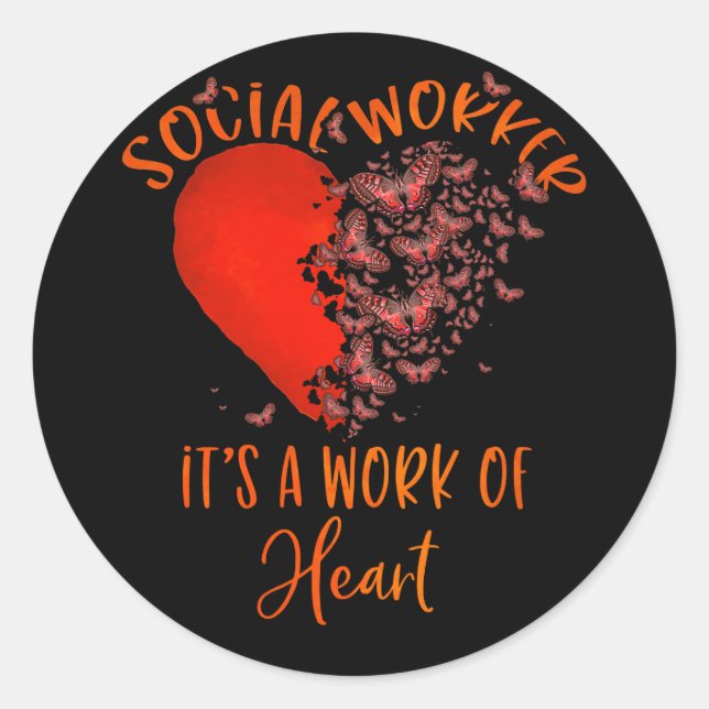 Pegatina Redonda Trabajo social de mariposa cardíaca (Anverso)