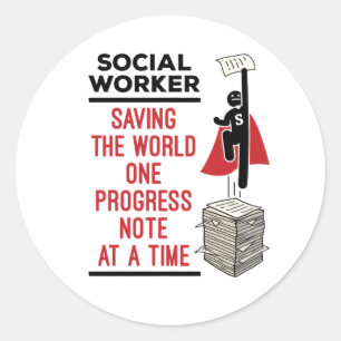 Pegatina Redonda Trabajo social Gracioso Progreso Nota Trabajo soci