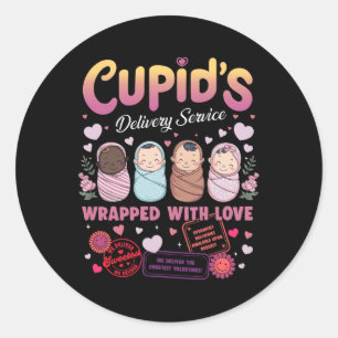 Pegatina Redonda Trabajos y enfermeras de parto de Cupid