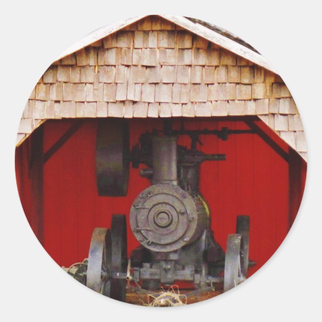 Pegatina Redonda Tracter antiguo con motor de vapor (Anverso)