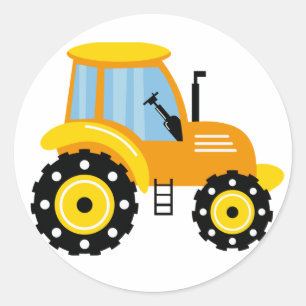 Pegatina Redonda Tractor amarillo lindo para niños