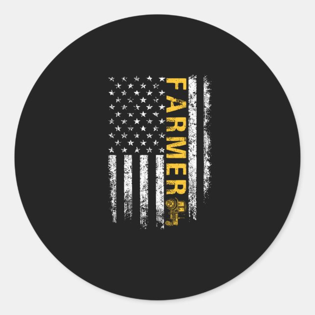 Pegatina Redonda Tractor Americano Bandera Estadounidense Rándea Gr (Anverso)