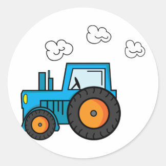 Pegatina Redonda Tractor azul