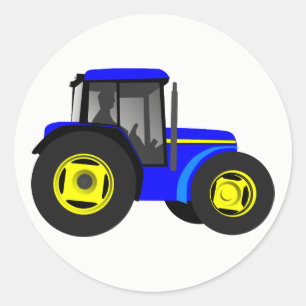 Pegatina Redonda Tractor azul ilustrado