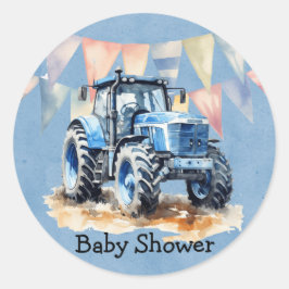 Pegatina Redonda Tractor de agua azul Baby Shower