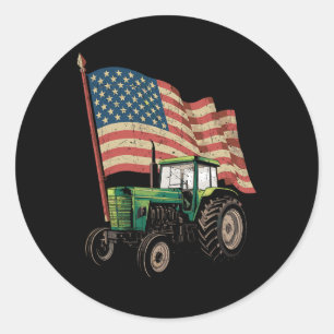 Pegatina Redonda Tractor De Granja Agrícola Usa Flag Tractor Estado