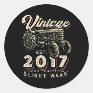 Pegatina Redonda Tractor de granjeros de cosecha 2017: 5° nacimient