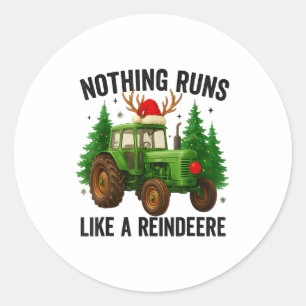Pegatina Redonda Tractor de Navidad Granja Nada Corre Como Un Reno