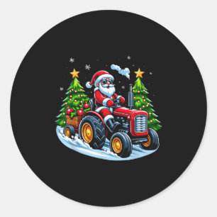 Pegatina Redonda Tractor de Navidad Santa Camión de Granja Hombres