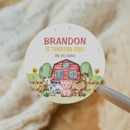 Pegatina Redonda Tractor Farm Animals 1er cumpleaños