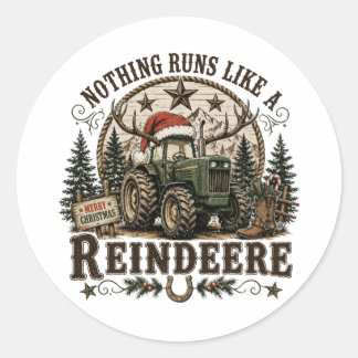 Pegatina Redonda Tractor Reno de Navidad
